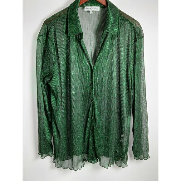 Almost Famous Women’s Green Sheer Metallic Button Down Blouse Top 2X - Picture 1 of 8